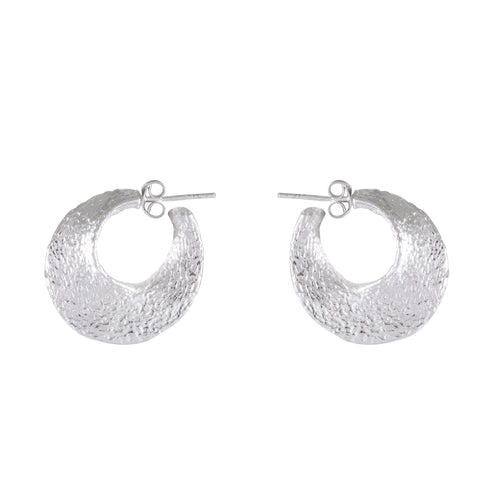 Textured Crescent Sandblasted Silver Hoop Earrings - Model 1254-011