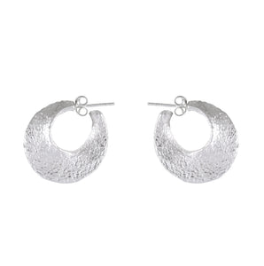 Textured Crescent Sandblasted Silver Hoop Earrings - Model 1254-011