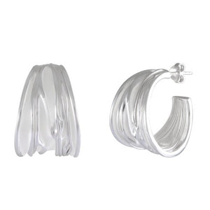 Dynamic Waves Sandblasted Silver Hoop Earrings - Model 1254-013