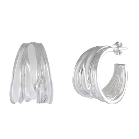 Dynamic Waves Sandblasted Silver Hoop Earrings - Model 1254-013