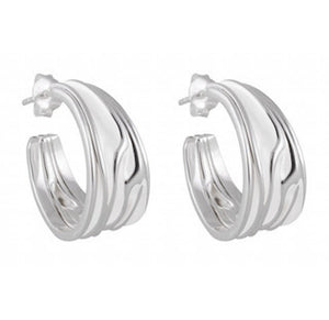 Modern Layered Sandblasted Silver Hoop Earrings - Model 1254-014