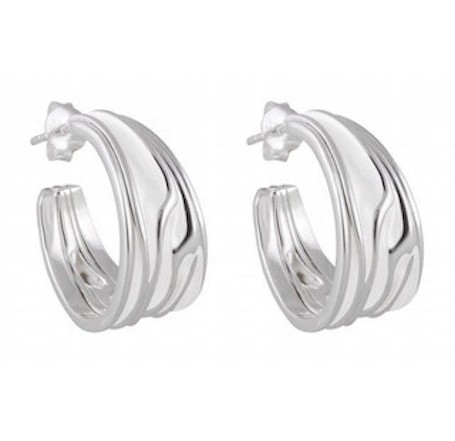 Modern Layered Sandblasted Silver Hoop Earrings - Model 1254-014