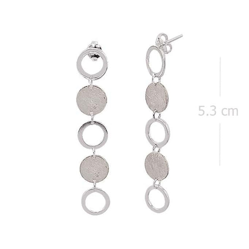 Geometric Cascade Sandblasted Silver Dangle Earrings - Model 1254-017