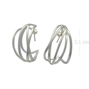 Abstract Swirls Sandblasted Silver Hoop Earrings - Model 1254-020