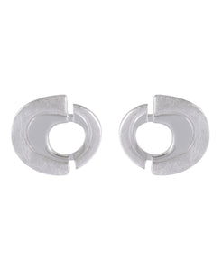 Geometric Open Loop Sandblasted Silver Stud Earrings - Model 1257-003
