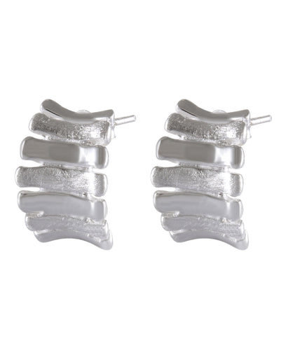 Stacked Layers Sandblasted Silver Stud Earrings - Model 1257-006