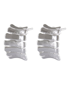 Stacked Layers Sandblasted Silver Stud Earrings - Model 1257-006