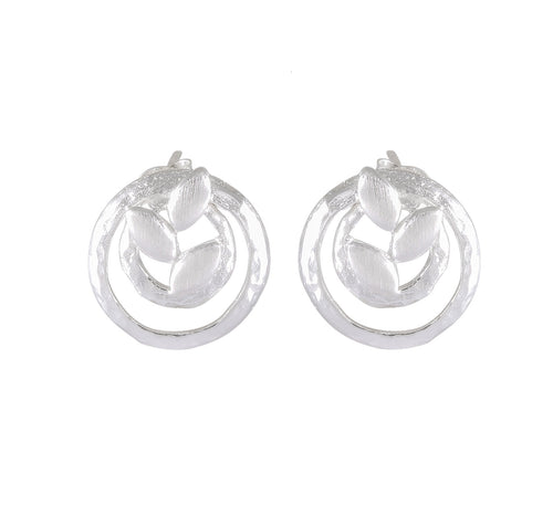Spiral Petal Embrace Sandblasted Silver Earrings - Model 1257-007