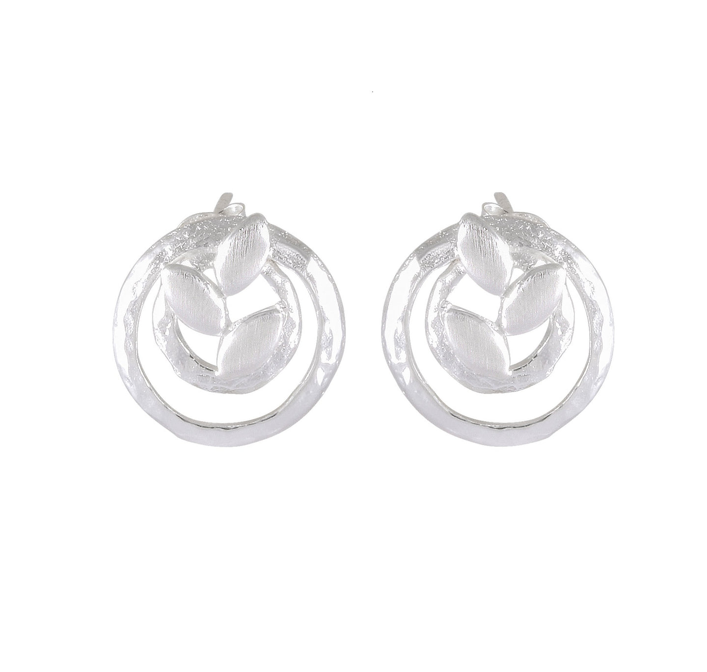 Spiral Petal Embrace Sandblasted Silver Earrings - Model 1257-007