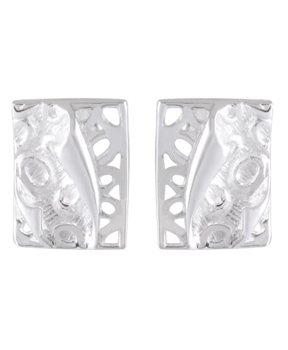 Abstract Cutout Sandblasted Silver Stud Earrings - Model 1257-012