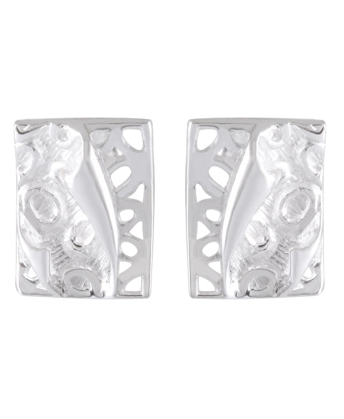 Abstract Cutout Sandblasted Silver Stud Earrings - Model 1257-012