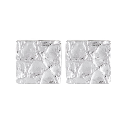 Textured Mosaic Sandblasted Silver Square Stud Earrings - Model 1257-014