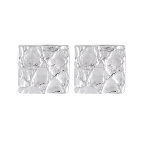 Textured Mosaic Sandblasted Silver Square Stud Earrings - Model 1257-014