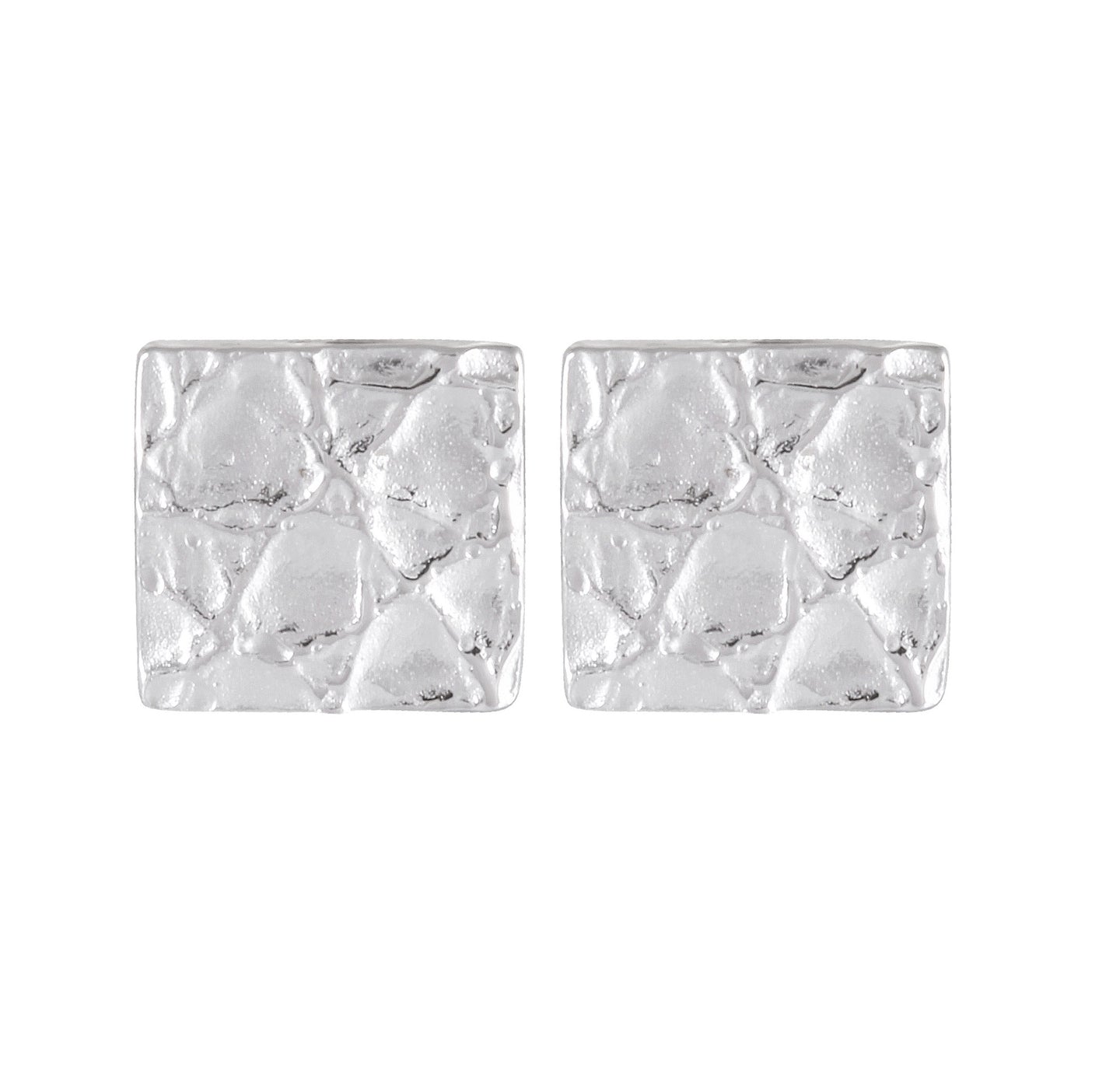 Textured Mosaic Sandblasted Silver Square Stud Earrings - Model 1257-014