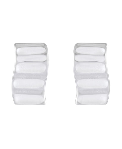 Sleek Tiered Matte Silver Stud Earrings - Model 1257-022