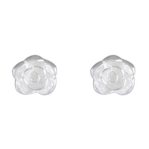 Chic Matte Silver Rose Stud Earrings - Model 1257-024