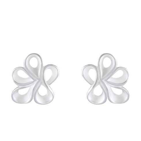 Floral Sandblasted Matte Silver Stud Earrings - Model 1257-028