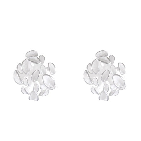 Sandblasted Sea Shell Cluster Silver Stud Earrings - Model 1257-032
