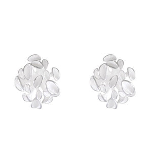 Sandblasted Sea Shell Cluster Silver Stud Earrings - Model 1257-032
