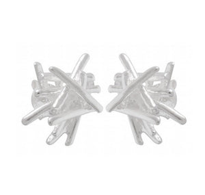 Abstract Frosted Silver Twig Stud Earrings - Model 1257-033