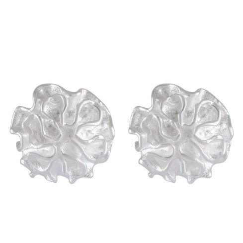 Whimsical Floral Sandblast Sterling Silver Studs - Model 1257-041