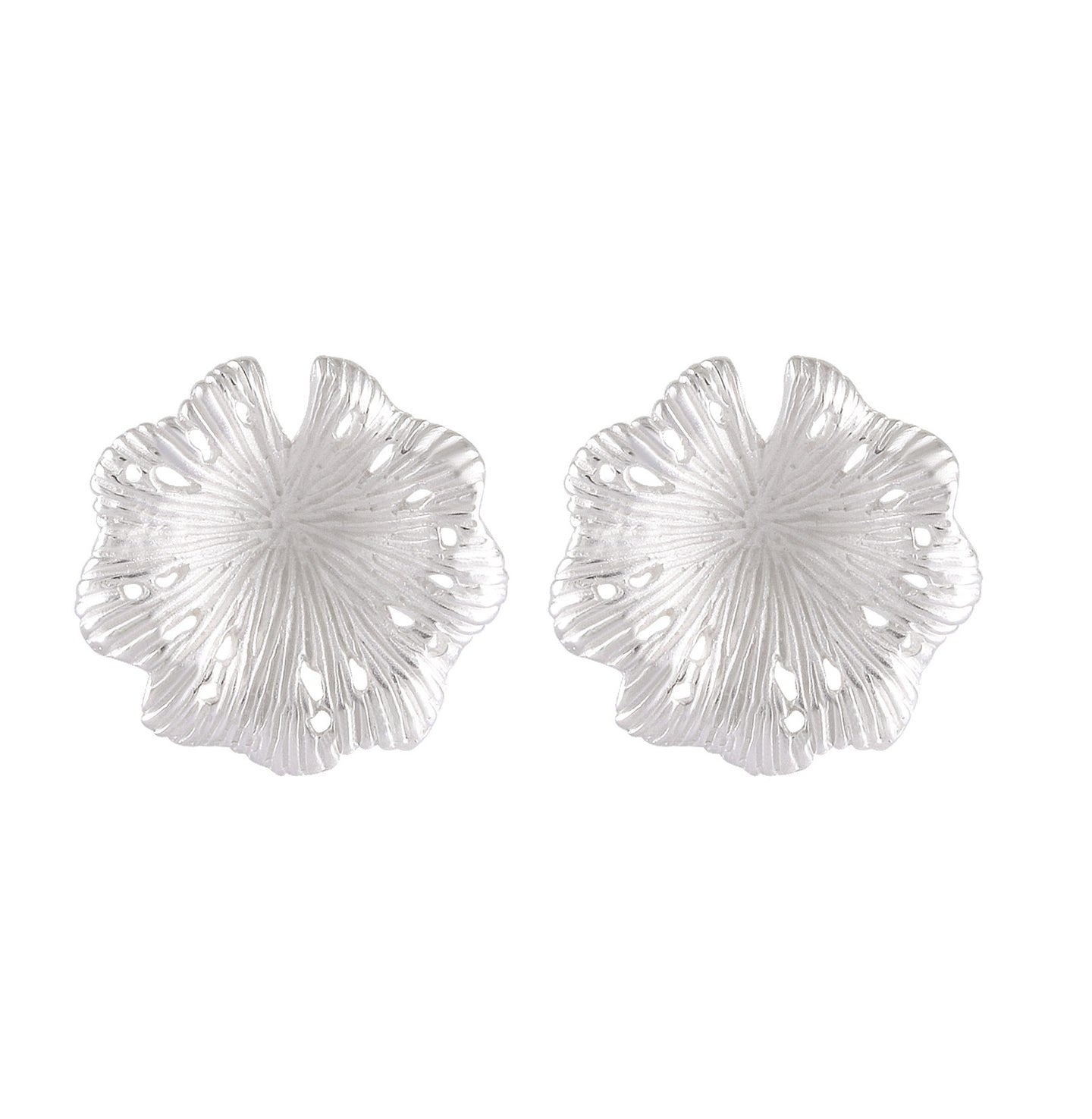 Radiant Hibiscus Sandblast Sterling Silver Studs - Model 1257-046