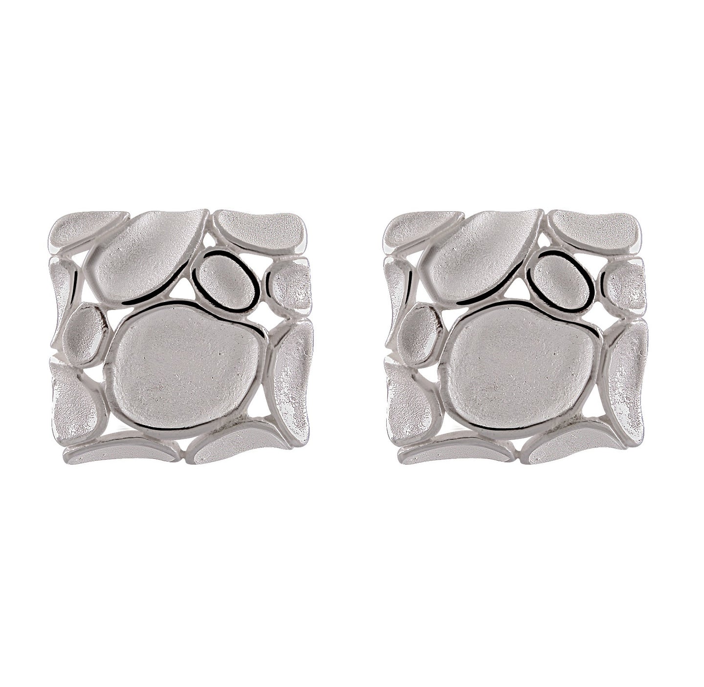 Abstract Pebble Cluster Sandblast Sterling Silver Studs - Model 1257-047