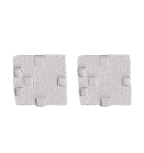 Matte Mosaic Sterling Silver Square Earrings - Model 1257-061