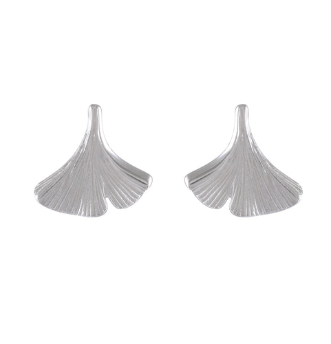 Satin Ginkgo Leaf Sterling Silver Earrings - Model 1257-063