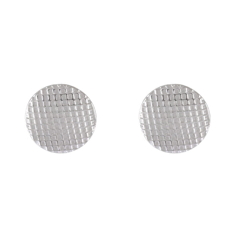 Textured Checker Sterling Silver Disc Earrings - Model 1257-064
