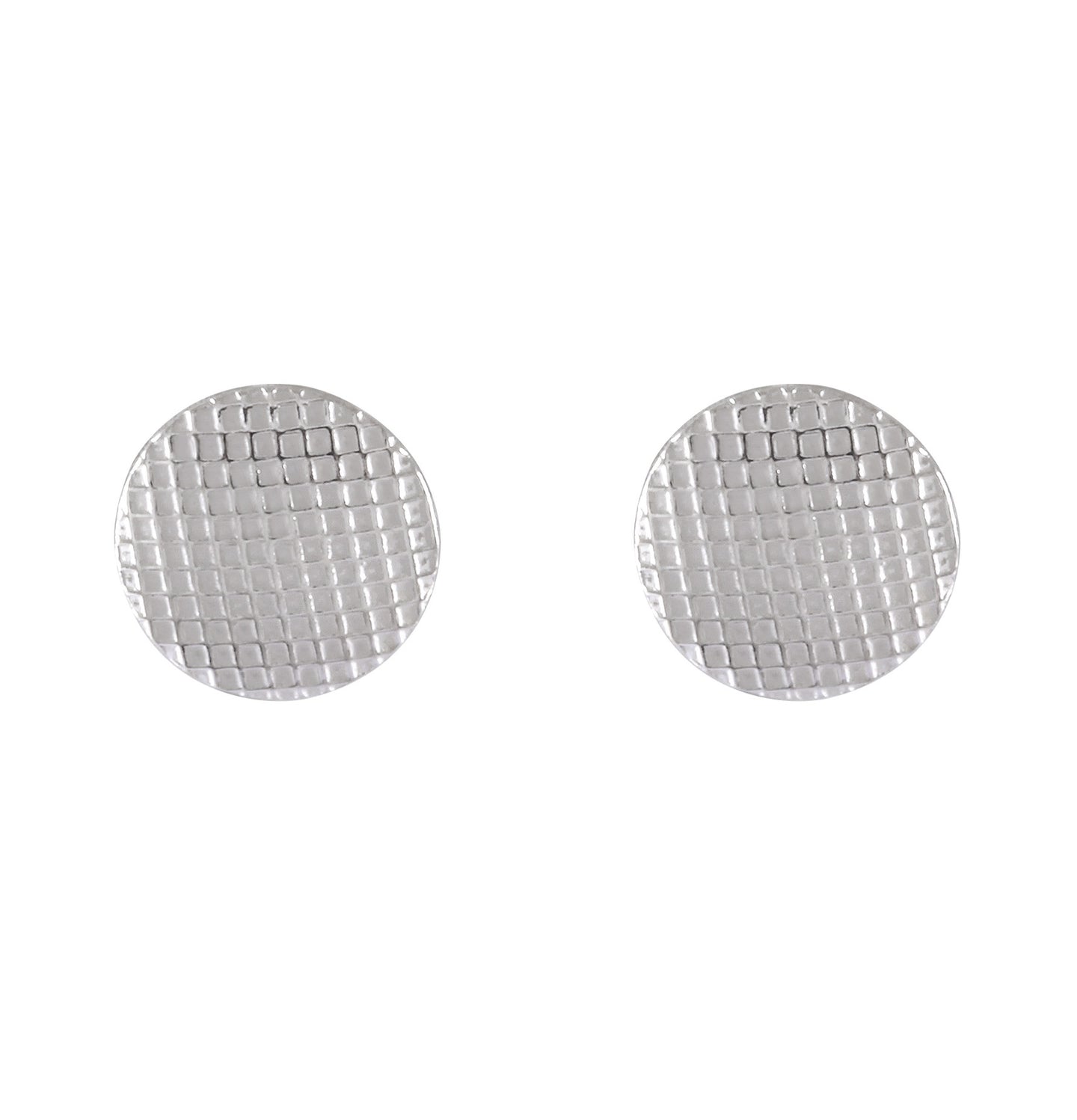 Textured Checker Sterling Silver Disc Earrings - Model 1257-064