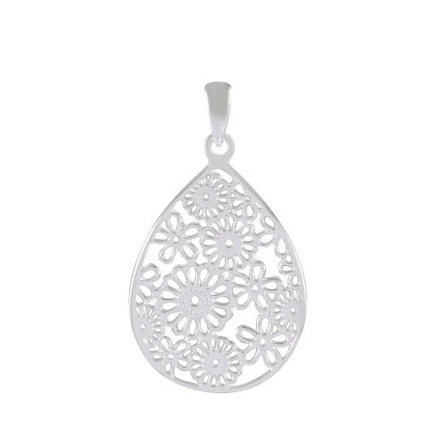 Necklace with Pendant Floral Elegance Sterling Silver Teardrop - Model 131-001