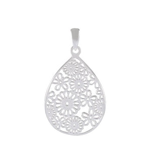 Necklace with Pendant Floral Elegance Sterling Silver Teardrop - Model 131-001