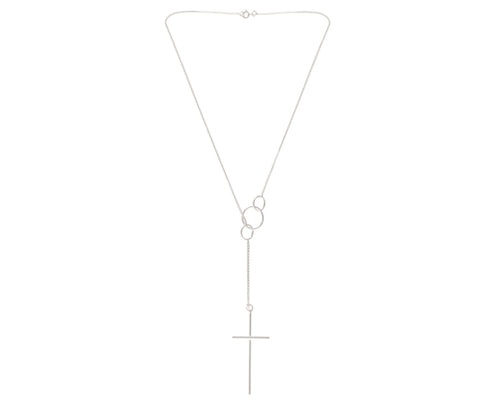 Necklace with Pendant Sleek Cross Lariat Sterling Silver - Model 131-017