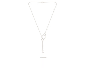 Necklace with Pendant Sleek Cross Lariat Sterling Silver - Model 131-017