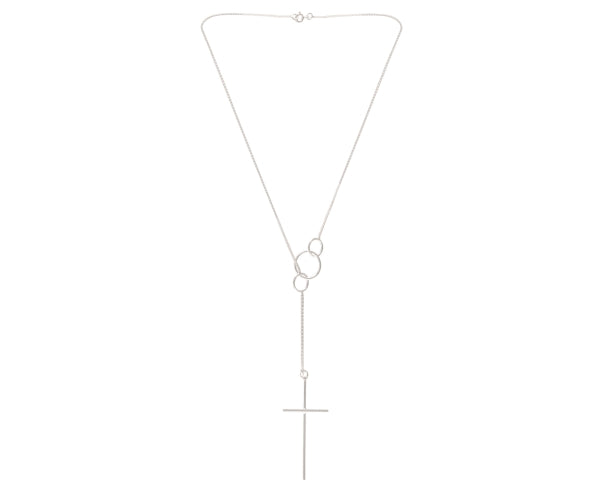 Necklace with Pendant Sleek Cross Lariat Sterling Silver - Model 131-017