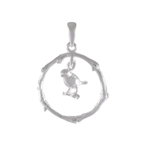 Necklace with Pendant Silver Perched Bird on Twisted Branch - Nature's Poise - Model 131-045