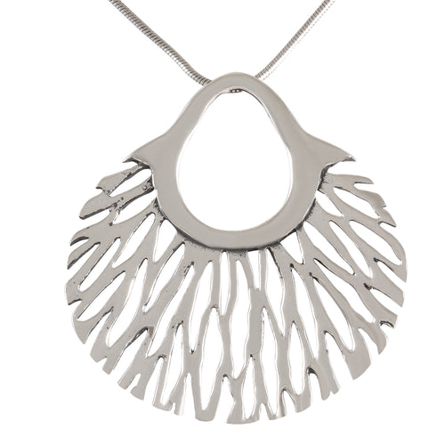 Necklace with Pendant Silver Coral Fringe - Oceanic Flair - Model 131-053