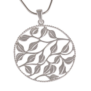 Necklace with Pendant Silver Whimsical Leaves Circle - Arboreal Lace - Model 131-059