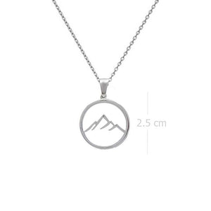 Necklace with Pendant Silver Mountain Silhouette - Circle Frame, Nature-Inspired - Model 131-083