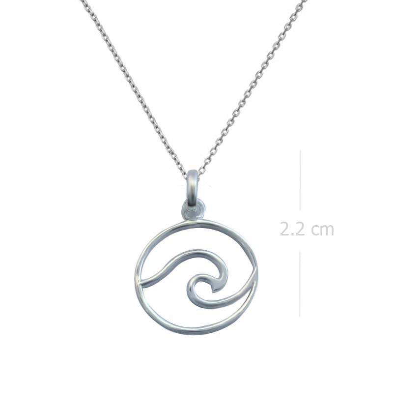 Necklace with Pendant Sterling Silver Wave Crest - Ocean-Inspired Circular - Model 131-084