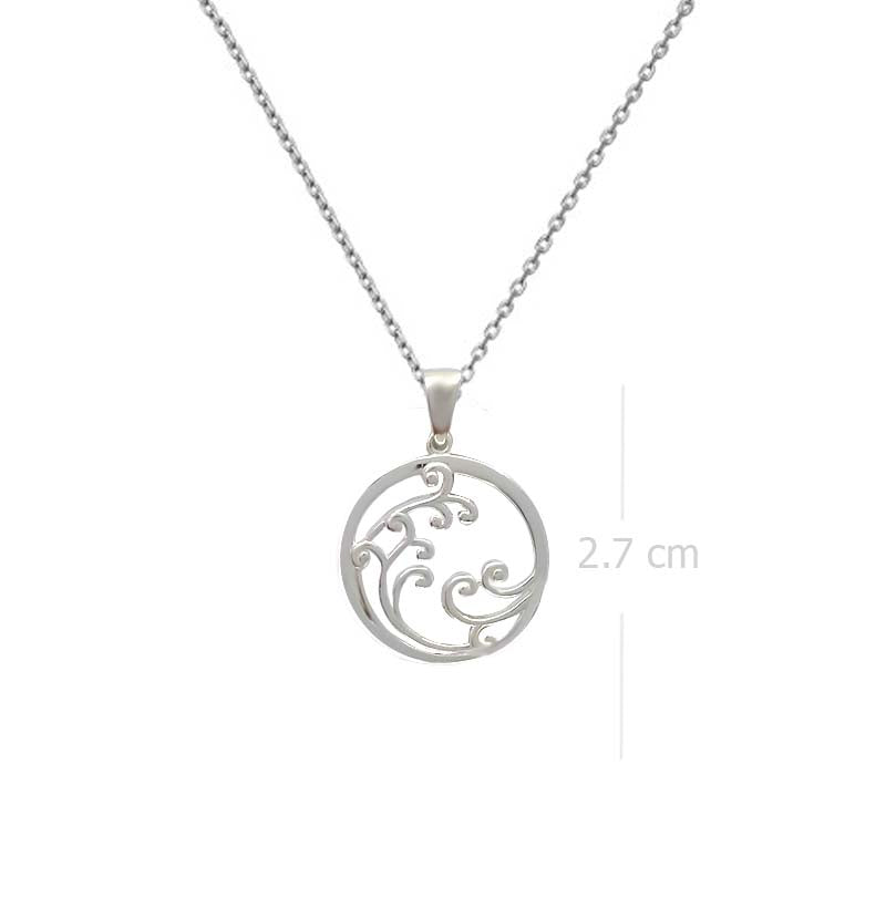 Necklace with Pendant Silver Swirl Wave - Ocean-Inspired Elegance, Fluid Design - Model 131-090