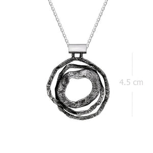 Necklace with Pendant "Spiraling Echo" Textured Sterling Silver Circular  - Model 134-017