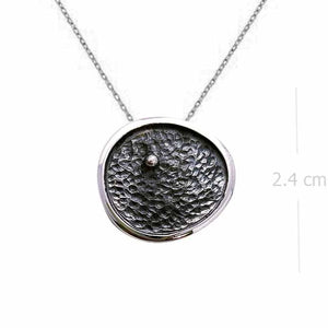 Necklace with Pendant "Textured Orbit" Sterling Silver with Oxidized Detail - Model 134-026