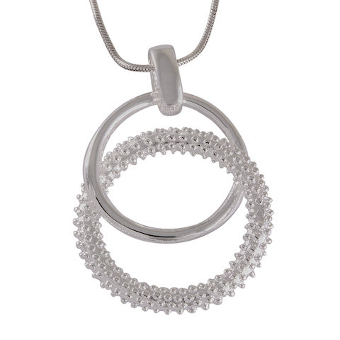Necklace with Pendant Ethereal Radiance Sterling Silver Sandblasted Hoop  - Model 135-060