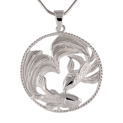 Necklace with Pendant Majestic Siamese Fighting Fish Sterling Silver - Model 135-065