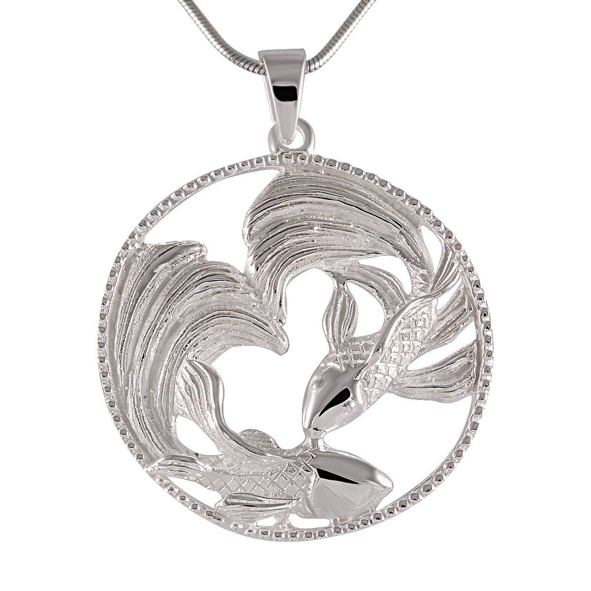 Necklace with Pendant Majestic Siamese Fighting Fish Sterling Silver - Model 135-065