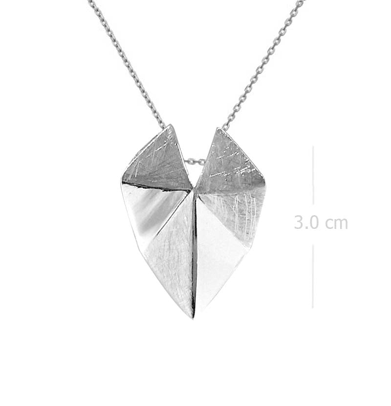 Necklace with Pendant Faceted Heart Sterling Silver Sandblasted  - Model 135-069