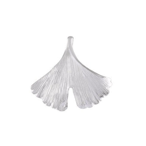 Necklace with Pendant Sweeping Elegance Sterling Silver Sandblasted Ginkgo Leaf - Model 135-071