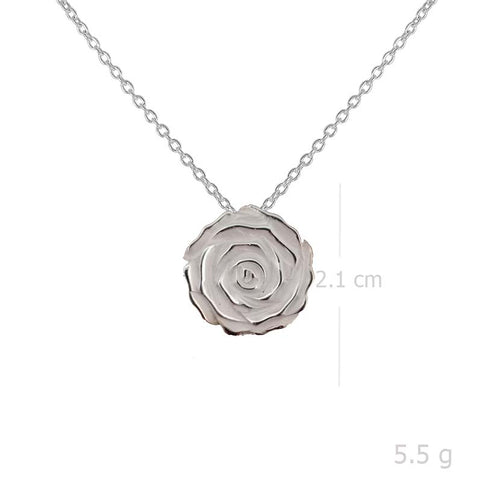 Necklace with Pendant Sterling Silver Sandblast Rose  | Handcrafted Floral Elegance Jewelry - Model 135-077